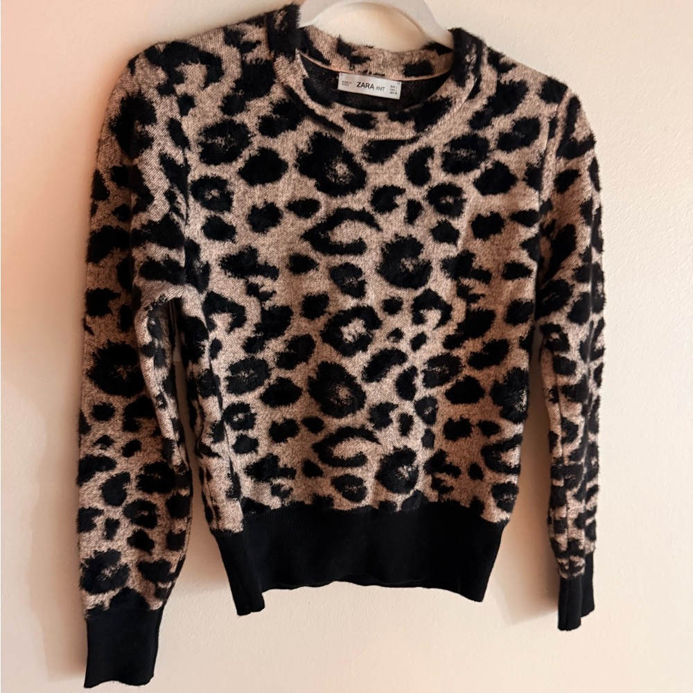 Zara Women's Animal Print Sweater - Black and Brown